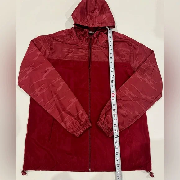 BEAUTIFUL GIANT LA Rain Coat Jacket Deep Red Camouflage Large Drawstring - Picture 4 of 11